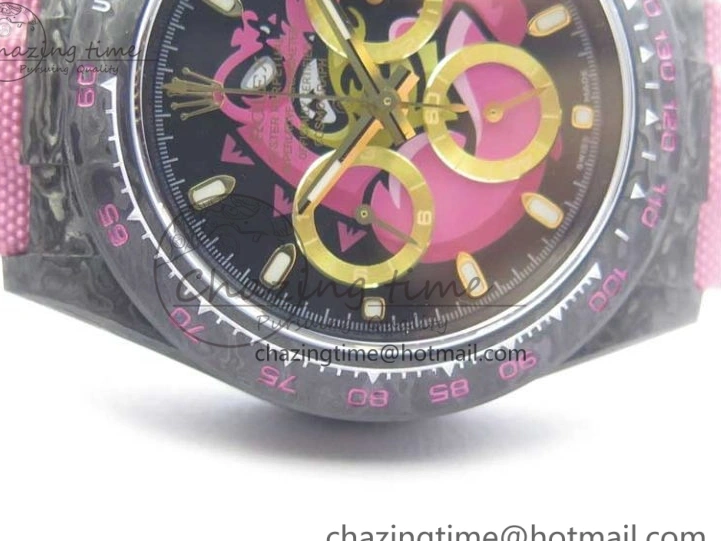 MiroTime 0326 Daytona DIW Carbon V2 WWF Best Edition Black Pink Dial On Pink Nylon Strap A Reliable 3113